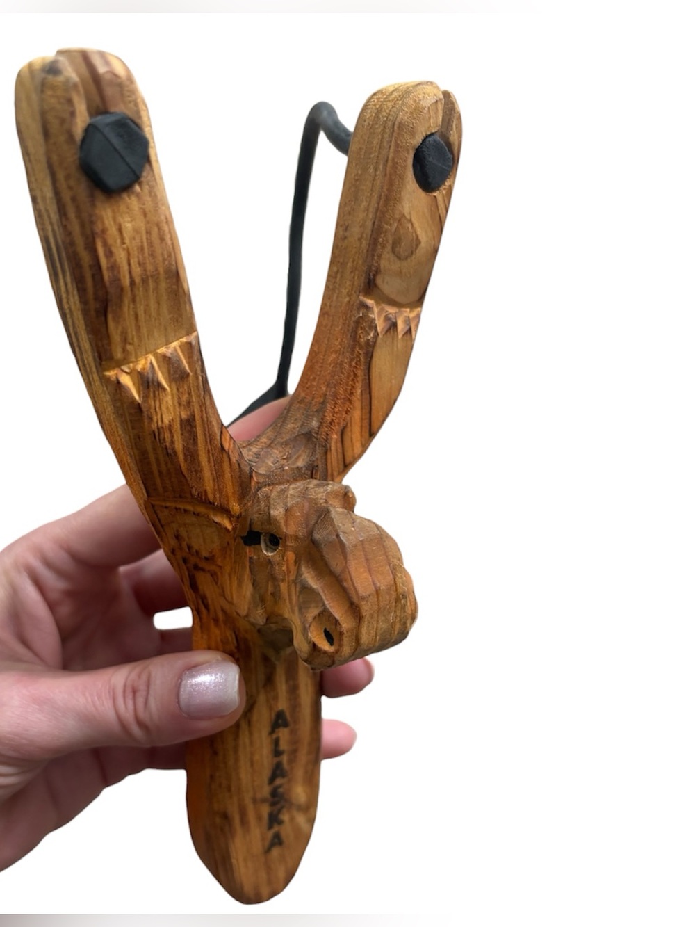 Vintage Hand-Carved Wooden Moose Slingshot – Alaska Souvenir